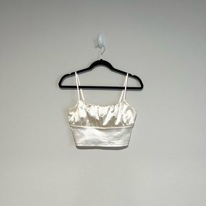 Divided- Ivory Spaghetti Strap Crop Top, Ruche Detail, Size Small